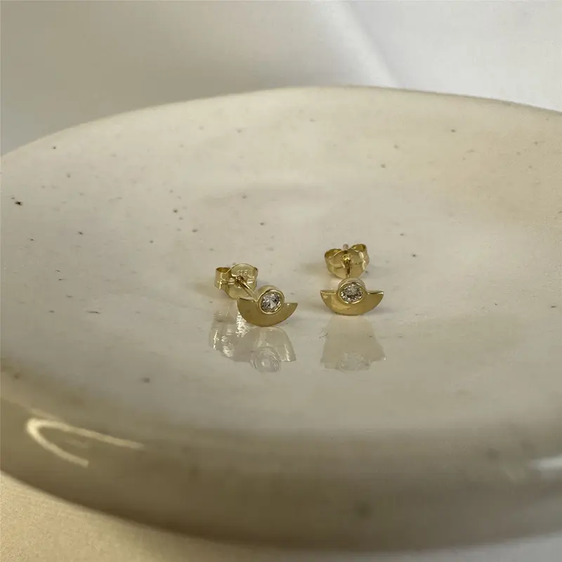 9ct Gold Clear CZ Minimal Semi Circle Stud Earrings 4