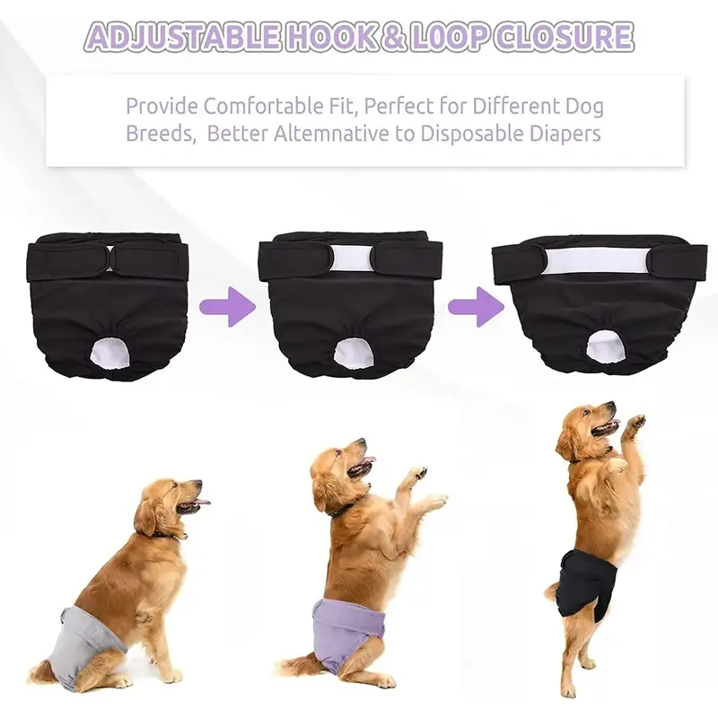 Reusable Female Dog Diapers Warps High Absorbent Doggie Puppy Nappies Adjustable Pet Panties for Small Medium Large Girl Dogs 3