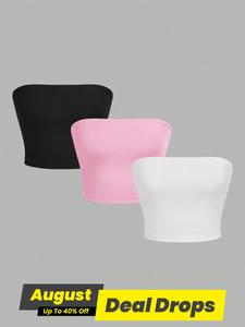Women's Solid Color Cropped Tube Top, Breathable Casual Plain Minimalist Fit Strapless Seamless Crop Top for Summer, Ladies Clothes for Daily Wear, Tops for Women, Womenswear