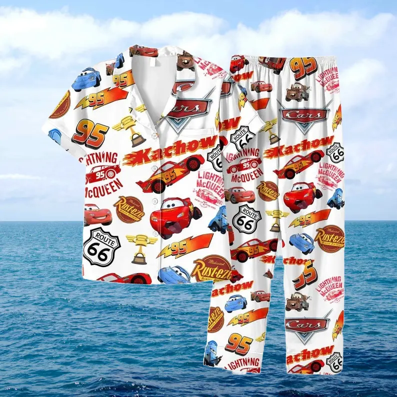 Cars Short Sleeve Pajamas, Pixarr Lightning Mc Queenn Pyjamas Set, Tow Mater Sally Carrera Doc Hudson Shirt, Family Trip Pants 4