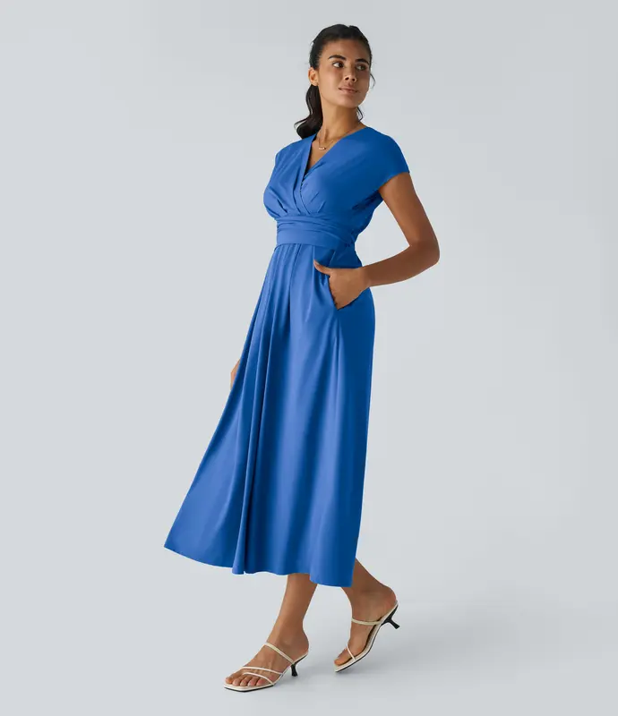 Women's Striped Sleeveless Cami Dress – Drawstring Waist, Button Front, Pocket Detail - View #14