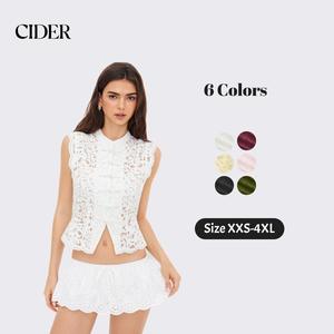 Cider Lace Mandarin Collar Guipure Split Tank Top