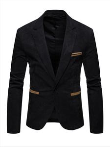Men's Regular Fit Solid Pocket Button Front Corduroy Blazer, Business Lapel Neckline Long Sleeve Blazer for Work Office, Fashion Men's Clothing for All Seasons