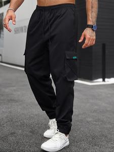 Men's Solid Pocket Drawstring Waist Cargo Pants, Regular Fit Casual Fashion Trousers for Daily Wear, Men's Bottoms for All Seasons