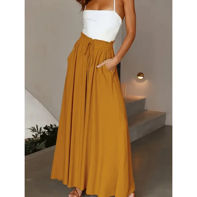 Women's Plus Size High-Waisted Straight-Leg Pants - Stretchy 100% Polyester, Machine Washable, Elegant Solid Color, All-Season Comfort for Casual & Formal Wear 3