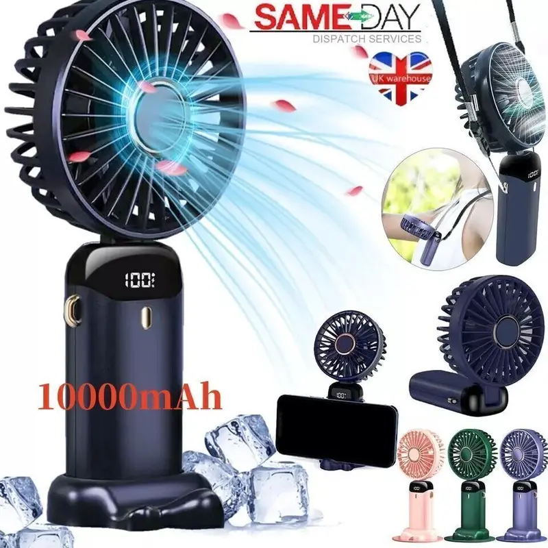 10000mAh Portable Hand-held Fan Mini Folding Desk Fan Cooler Cooling USB. 1