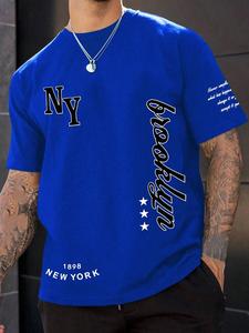 Plus Size Letter Print Round Neck Tee, Regular Fit Casual Short Sleeve T-shirt for Summer, Men's Plus Size Top for Daily Wear