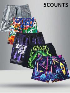 Men's All Over Print Shorts, Casual Comfy Breathable Shorts for Summer, Men's Bottoms for Beach Vacation