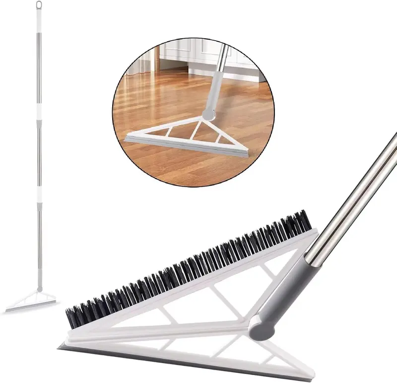 Rubber Broom,Long Handled Sweeping Brush Indoor, Floor Brush with Squeegee, Silicone Squeegee Broom for Cleaning Pet Hair, Carpet in Kitchen, Bathroom 0