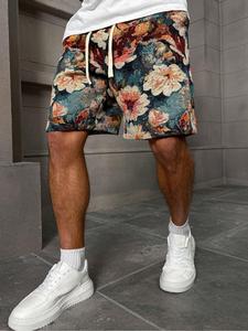 【Please Purchase A Size Up】Men's Floral Jacquard Drawstring Waist Shorts, Regular Fit Casual Comfy Fashion Pocket Shorts for Daily Outdoor Wear, Men Bottoms for All Seasons