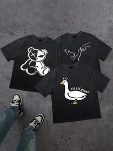 Men's Cartoon Print Short Sleeve Tee, Casual Loose Round Neck T-shirt for Summer, Men's Top for Daily Wear