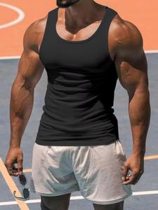 Men's Solid Color U Neck Tank Top, Regular Fit Casual Sleeveless Top for Daily Wear, Men's Top for All Seasons