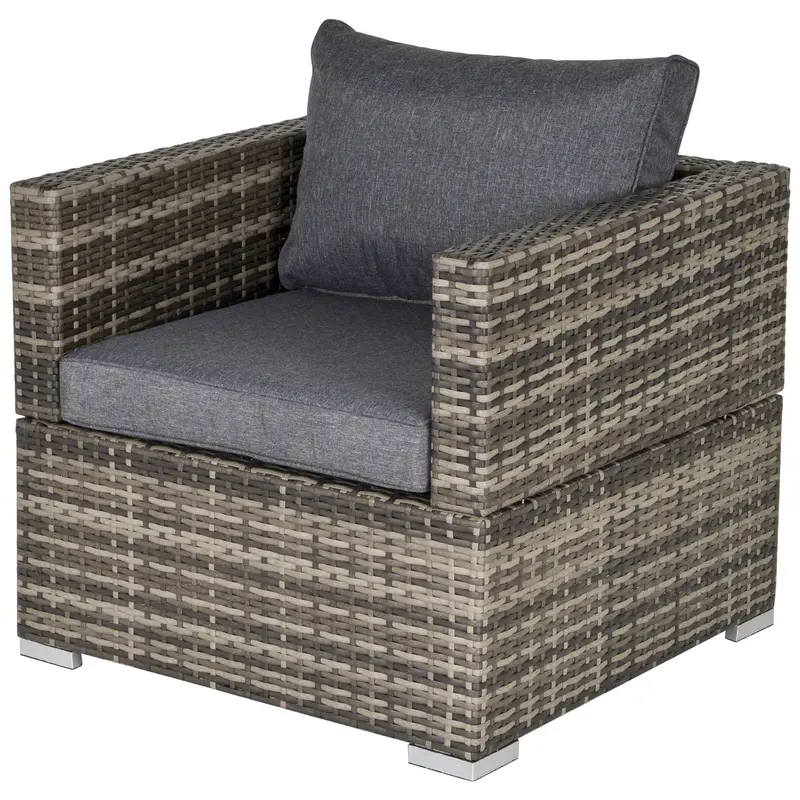 Outdoor Patio Furniture Single Rattan Sofa Chair Padded Cushion All Weather for Garden Poolside Balcony Deep Grey 0