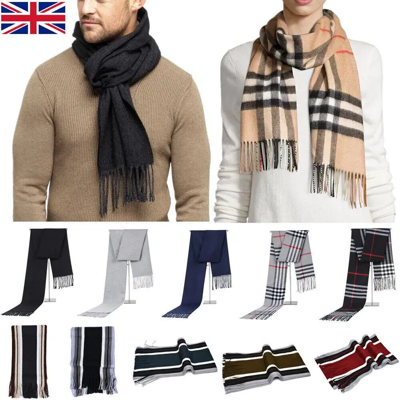 Men’s & Women’s Cashmere Scarf, Winter Warm Soft Fringe Tassel Long Shawl Wrap, UK 0