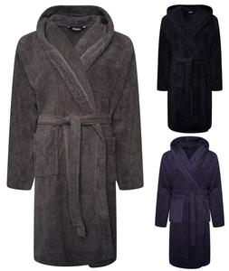 Hooded Mens Bathrobe Super Soft Terry Towelling Ultra Absorbing Flannel Black Navy Charcoal Long Pile Ideal for Shower Spa Home Gym Hotel by Daisy Dreamer