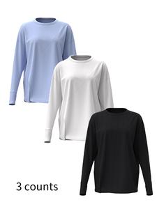 Women's Solid Round Neck Split Hem Long Sleeve Sports Tee, Sporty Crew Neck T-shirt for Yoga Gym Workout Running, Ladies Sportswear Training  for Fall & Winter