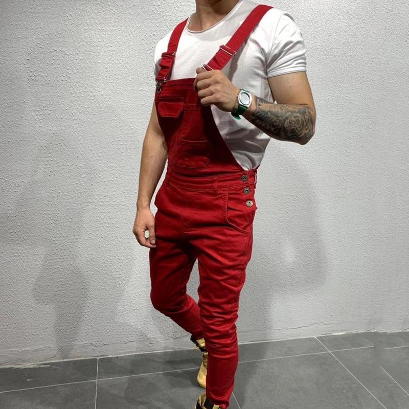 Product Introduction of Summer New Men's Distressed Denim Carpenter Overalls Bib Jumpsuits Motos Biker Jean Long Harajuku Rompers Streetwear Plus Size Casual Cotton 8