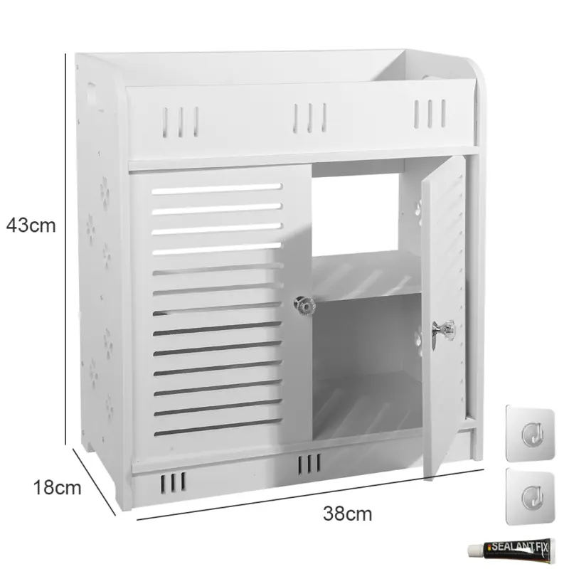 White Bathroom Wall Mounted Cabinet Storage 2 Door Cupboard Shelves Vanity Unit 5
