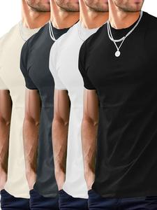 Men's Solid Color Round Neck Tee, Casual Loose Short Sleeve T-shirt for Summer, Men's Top for Daily Wear, Tropical