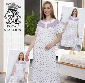 Findfashion Women's Short Sleeve Round Neck Comfortable Floral Cotton Night Wear Sleepwear Dress For Ladies