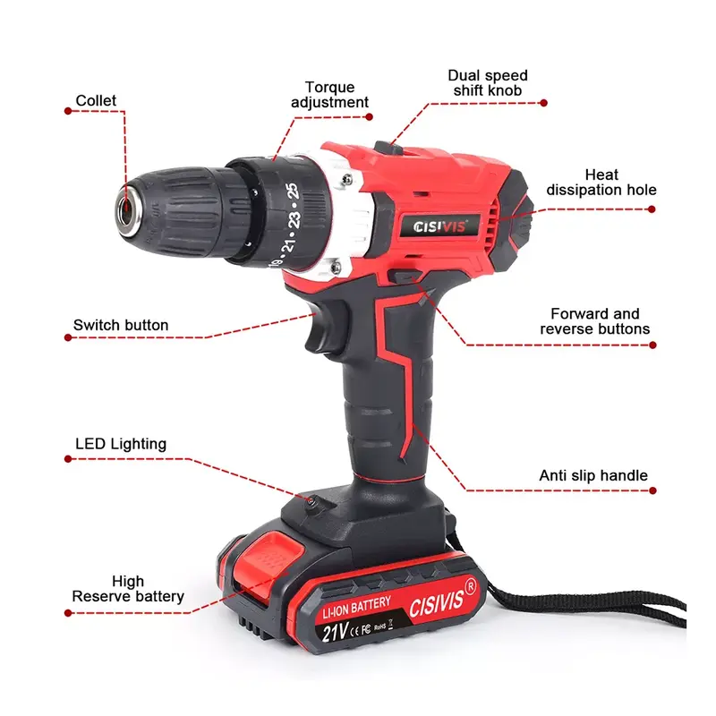 2 Battery Cordless Drill Combi Driver High Power Electric Screwdriver Set UK, 1
