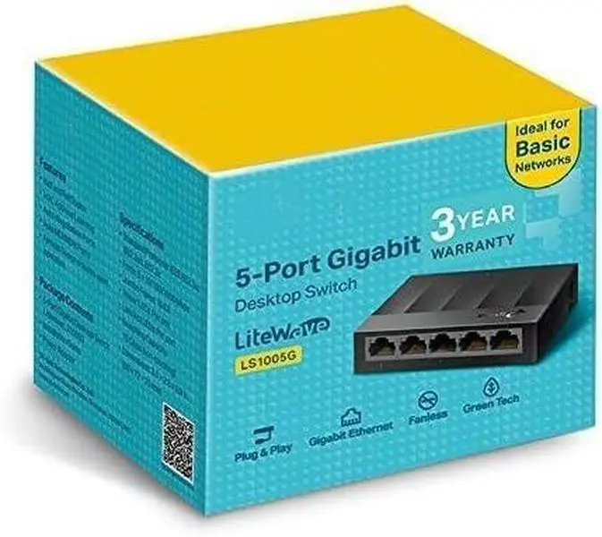 5-Port Gigabit Ethernet Switch Hub, Network Splitter, Plastic Case - Plug and Play 1