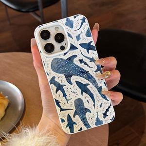 Shark-Pattern Smartphone Protector Case, Lightweight Fashion Cellphone Protective Cover, Phone Accessories Compatible with iPhone, Casing, Shockproof Cover, Protection