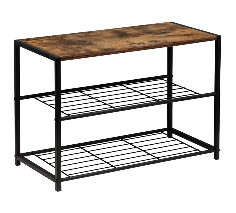 2 Tiers Wooden Shoe Rack Metal Shoe Benches for Hallway,Shoes Storage Organizer SR0051 Steel 0