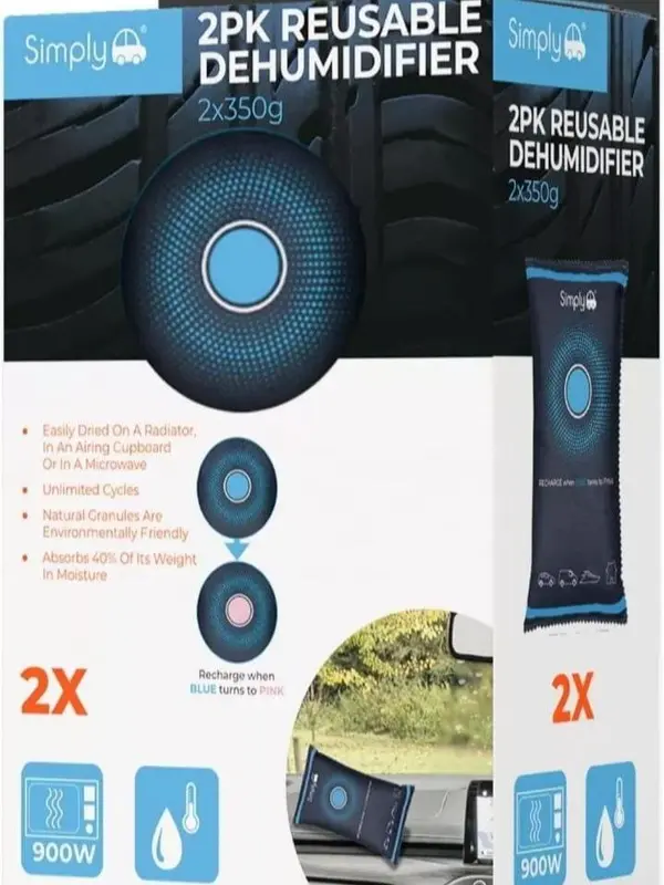 2 Pack Reusable Car Dehumidifier - Quick Drying suitable for Microwaving, Strong Absorption up to 40% of Weight in moisture, Eco-Friendly Granules, Unlimited Cycles (350g) dehumidifier 2