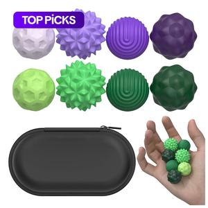 Fidget Balls Toy, 8 Counts Silicone Sensory Stress Relief Toy, Quiet Executive Desk Fidget Toys for Office, Fun Textures Roller Travel Toys Gift, Sensory Grippie Set