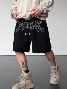 Men's Plain Letter Print Embroidery Shorts, Loose Casual Comfy Breathable Shorts for Summer, Fashion Men's Bottoms for Daily Wear