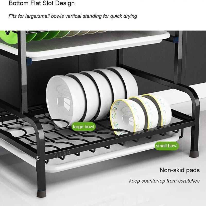 Product Introduction of 3 Tier Dish Drainer Rack with Drip Tray Cutlery Holder Plate Rack Kitchen Sink 50