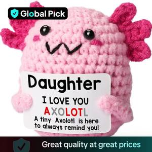 Crochet Axolotl Doll, Cute Axolotl Doll with Greeting Card, Soft Huggable Birthday Gift for Daughter, Teenager Gift, Party Favors for Girls, Soft Stuffed Animal, Soft Cuddly Gift, Teddybear, Durable Soft Fluffy