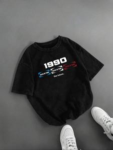 Men's Letter & Number Print Round Neck Tee, Loose Casual Fashion Short Sleeve T-shirt for Summer, Men's Top for Daily Wear, Tropical