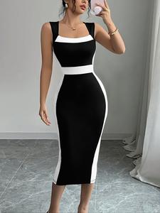 Women's Colorblock Dress, Elegant Fashion Casual Sleeveless Dress for Daily Outdoor Wear, Women Dress for Summer