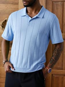 Men's Striped Print Polo Shirt, Regular Fit Casual Breathable Short Sleeve Collared Top for Summer, Fashion Men's Clothes for Daily Wear, Tropical