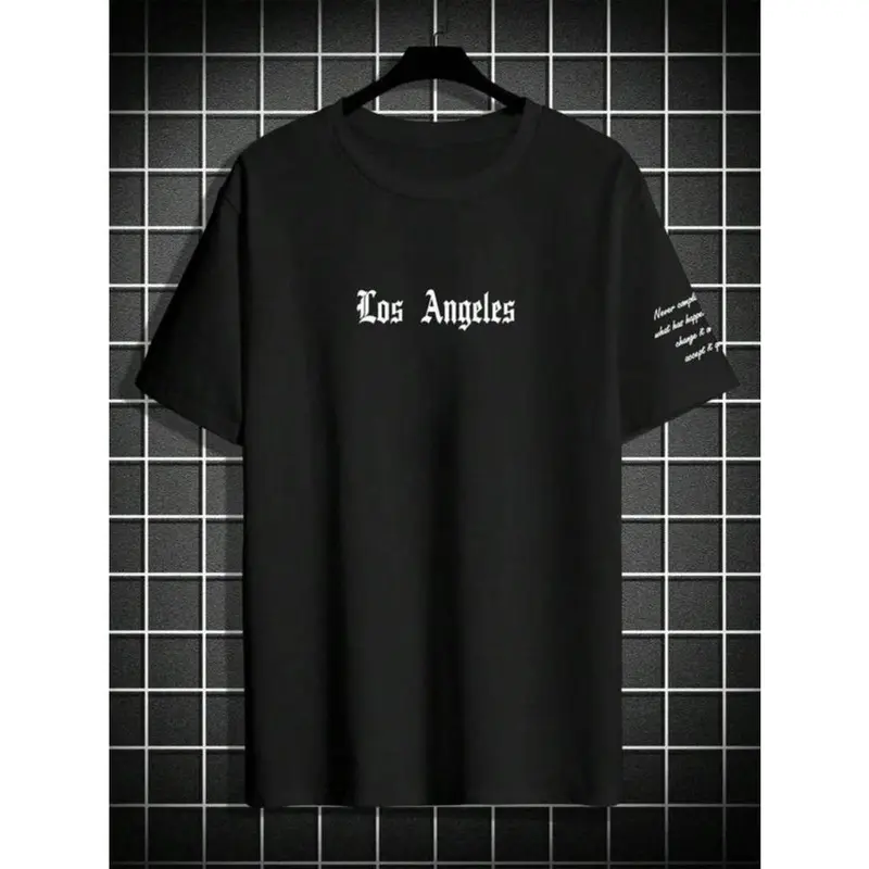 Men's Letter Print Drop Shoulder Tee, Regular Fit Casual Comfy Half Sleeve Round Neck T-Shirt for Summer, Men's Top for Daily Wear 1