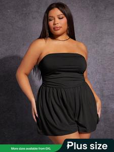 【Plus Size】 Tube Romper, Lady Casual Fashion Basic Curvy Minimalist Romper for Summer, Women's Clothes for Daily Wear, Womenswear, Athletic Romper, Sleeveless, Summer Jumpsuit