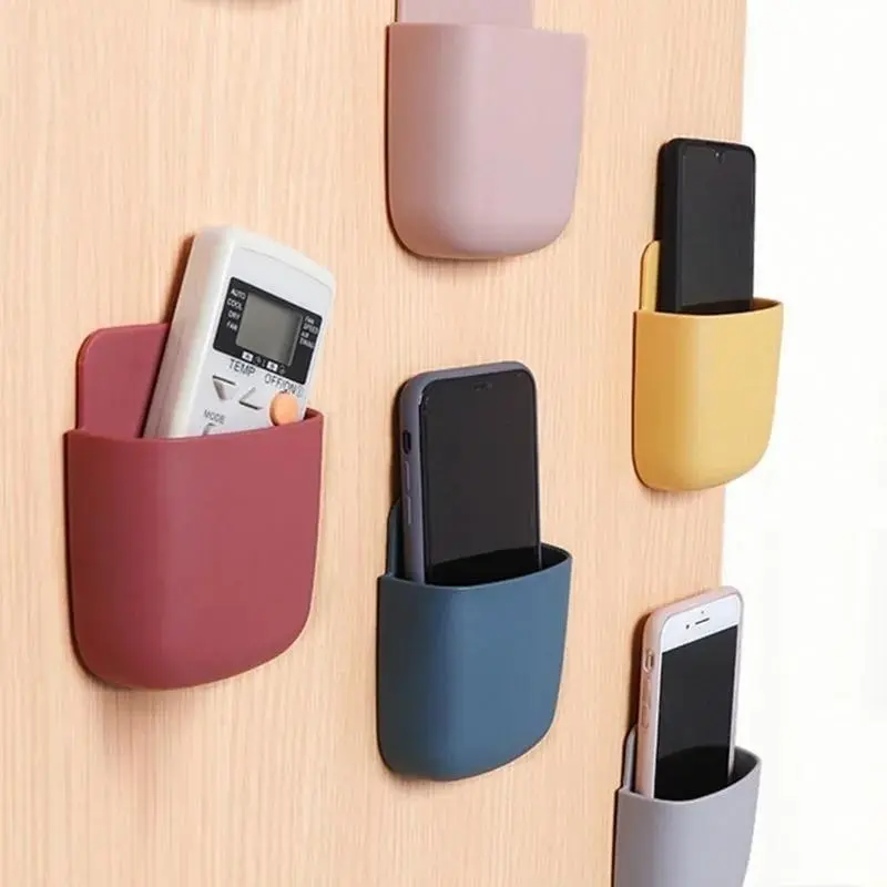 (Giveaway) 1pc Wall Mounted Storage Box, Plastic Adhesive Storage Box, Mobile Phone Charging Holder, Remote Control Storage Organizer Rack, Multipurpose Storage Container For Air Conditioner TV Controller