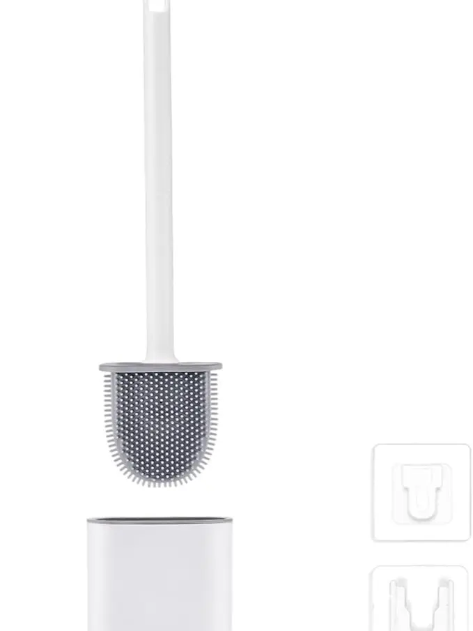 Toilet Brushes & Holders, Deep Cleaner Silicone Toilet Brush, Flat Toilet Brush with Long Handle, Quick Drying Loo Brush and Holder for Bathroom, Base Flooring/Wall Mounted, White