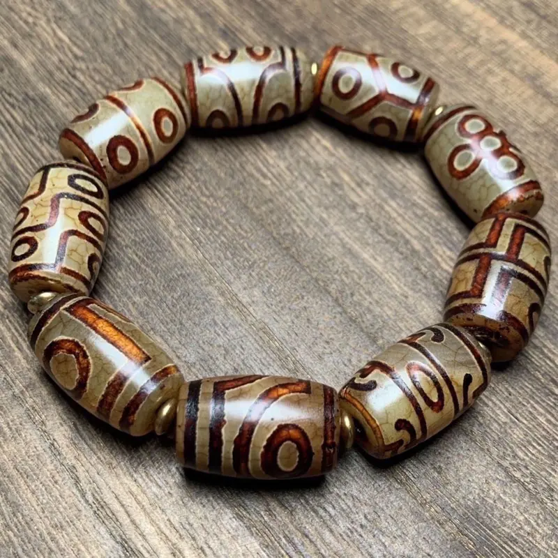 RAZZAQ MART SHOP Tibetan agate dzi bead bracelet, one look and nine eyes family photo dzi bead bracelet, old material men's and women's dzi beads wholesale 2