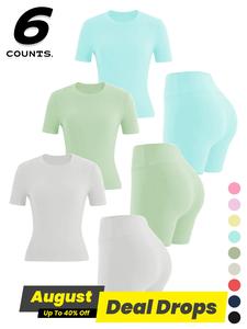 Two-piece Set Women's Solid Color Tee & High Waist Skinny Shorts Tracksuit Set, Sporty Casual Breathable Set for Yoga Gym Workout Running, Ladies Summer Sportswear, Activewear, Fitness Summer Bottoms