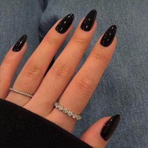 Black Almond Fake Nail, 24pcs Press on Nails for Women & Girls DIY Nail Art, Elegant Stick on Nails Kit