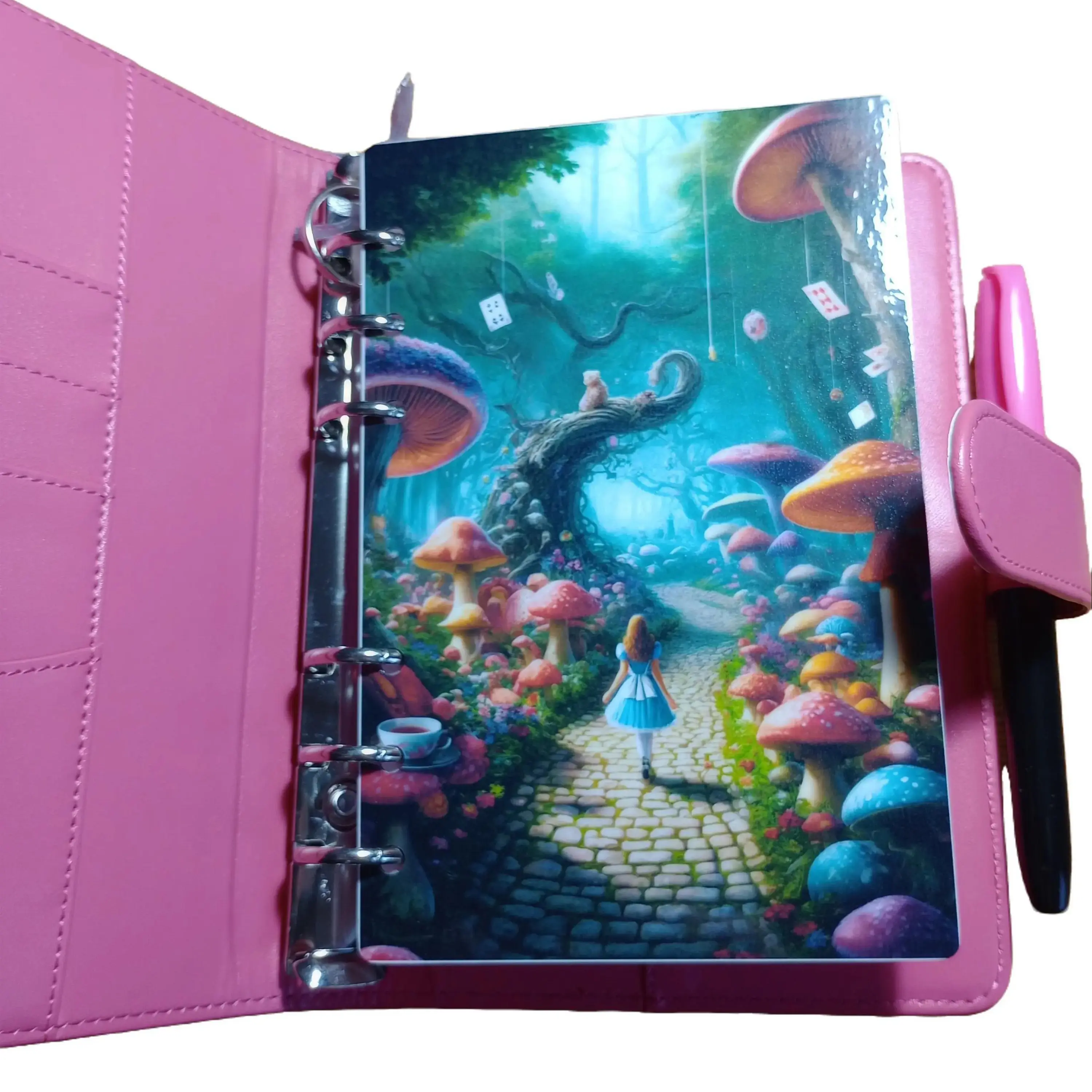 Wonderland Binder Set with Cover and Dashboard and matching Twin Pocket Vellum Envelopes. Includes five trackers and dice.