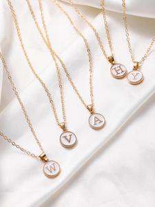 Elegant and Delicate Letter Pattern Round Pendant Necklace, Couple Necklace  Gifts