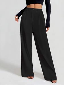 Women's Solid Wide Leg Pants, Elegant Comfy Trousers for Work Office Business, Ladies Bottoms for All Seasons