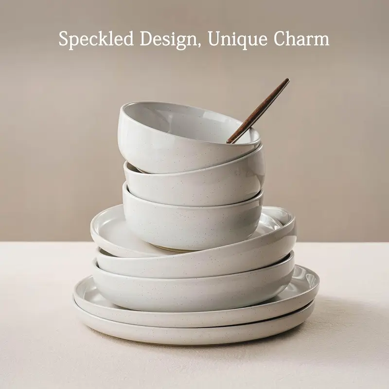 Richmount Milkyway Plates and Bowls Set, 12 Piece Dinner Set, Speckled Stoneware Dinner Set for 4, Chip and Scratch Resistant Dinnerware Sets, Dishwasher & Microwave Safe, White Cutlery Tableware 3