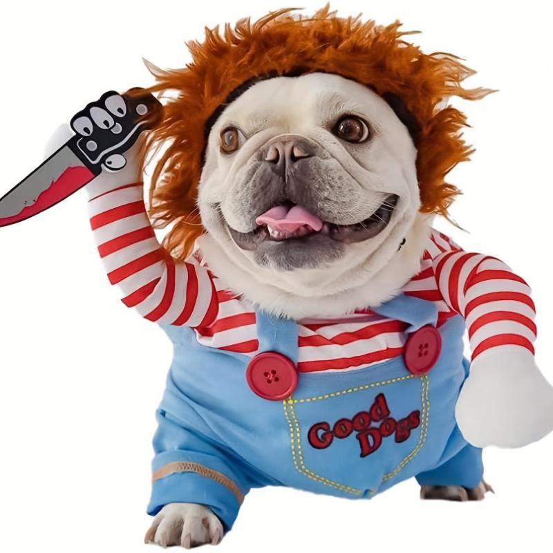 Halloween Deadly Doll Design Pet Dog Costume Halloween Clothes Wig And Knife Novelty Funny Scary Props Outfit Apparel Accessories 0