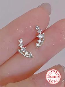 925 Sterling Silver Fashion Artificial Zircon Inlaid Earrings, Elegant Jewelry for Women, Trendy All-match & Exquisite Jewelry for Birthday Gift