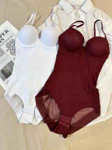 Women's Solid Color Shapewear Cami Bodysuit, Casual Comfy Breathable Tummy Control Shaper, Ladies Waistband Shaping Bodysuit for All Seasons, Womenswear, Underwear